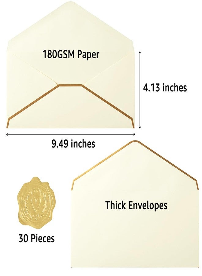 Topeen 30 Pack Thick #10 Business Envelopes with Gold Border, 4 1/8 x 9 1/2 Thick Paper Standard Envelopes with Stickers for Office, Checks, Letter Mailing, Invoices (Cream Color) - Image 2